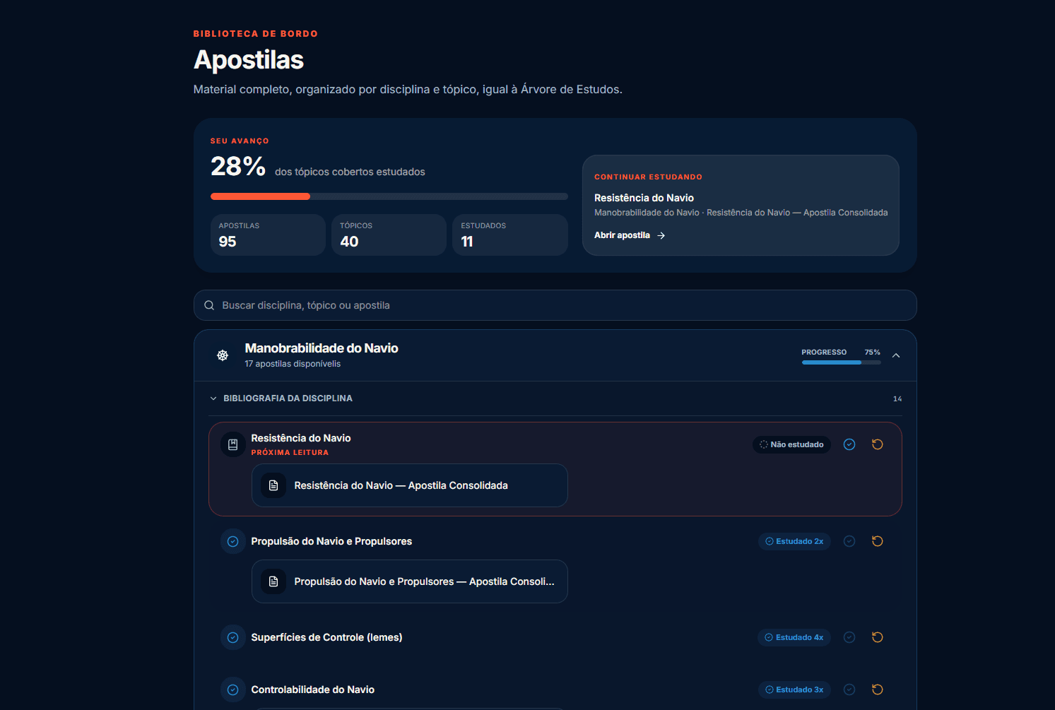 Captura de tela: Apostilas e resumos por disciplina