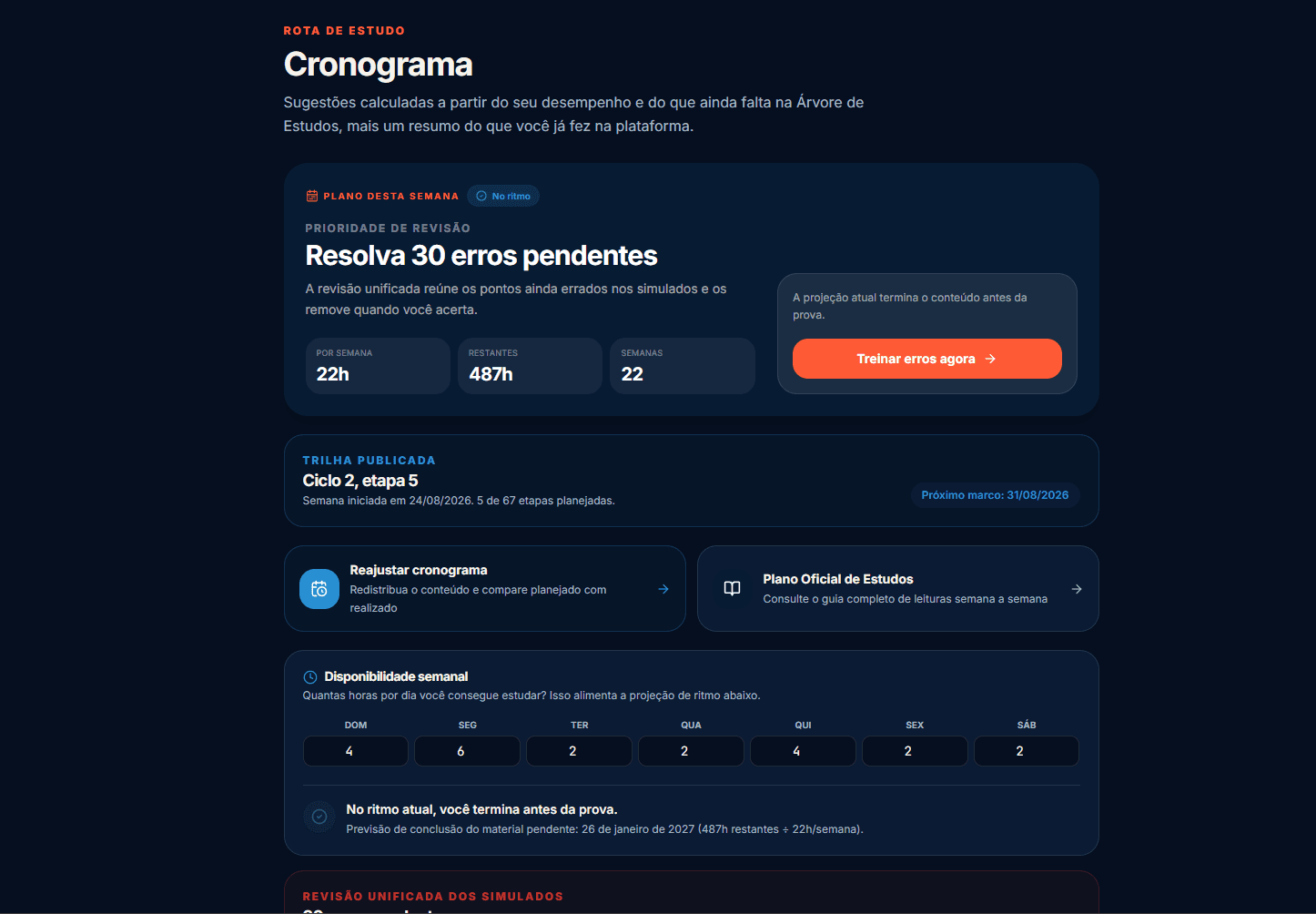 Captura de tela: Desempenho e cronograma